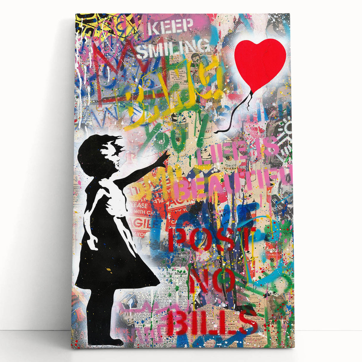 Urban Pop Art Wall Art - Balloon Girl Canvas with Multicolor