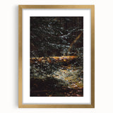 Extra large abstract art print of autumnal hues in gold frame, textured surface, ideal for living room decor.
