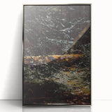 Mid-century modernist art depicting a fall scene with muted earth tones on a framed acrylic print.