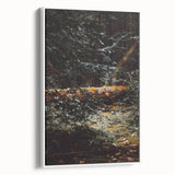 Vintage poster art of autumn trees on extra large framed canvas, with vivid orange and red tones.