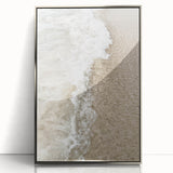 Mid-century modernist art depicting summer season in vibrant colors on a silver-framed acrylic print.