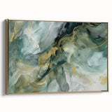 Framed abstract strokes wall art showcasing elegant gold accents on a textured canvas, perfect for modern home decor. Side view highlights its stylish design.