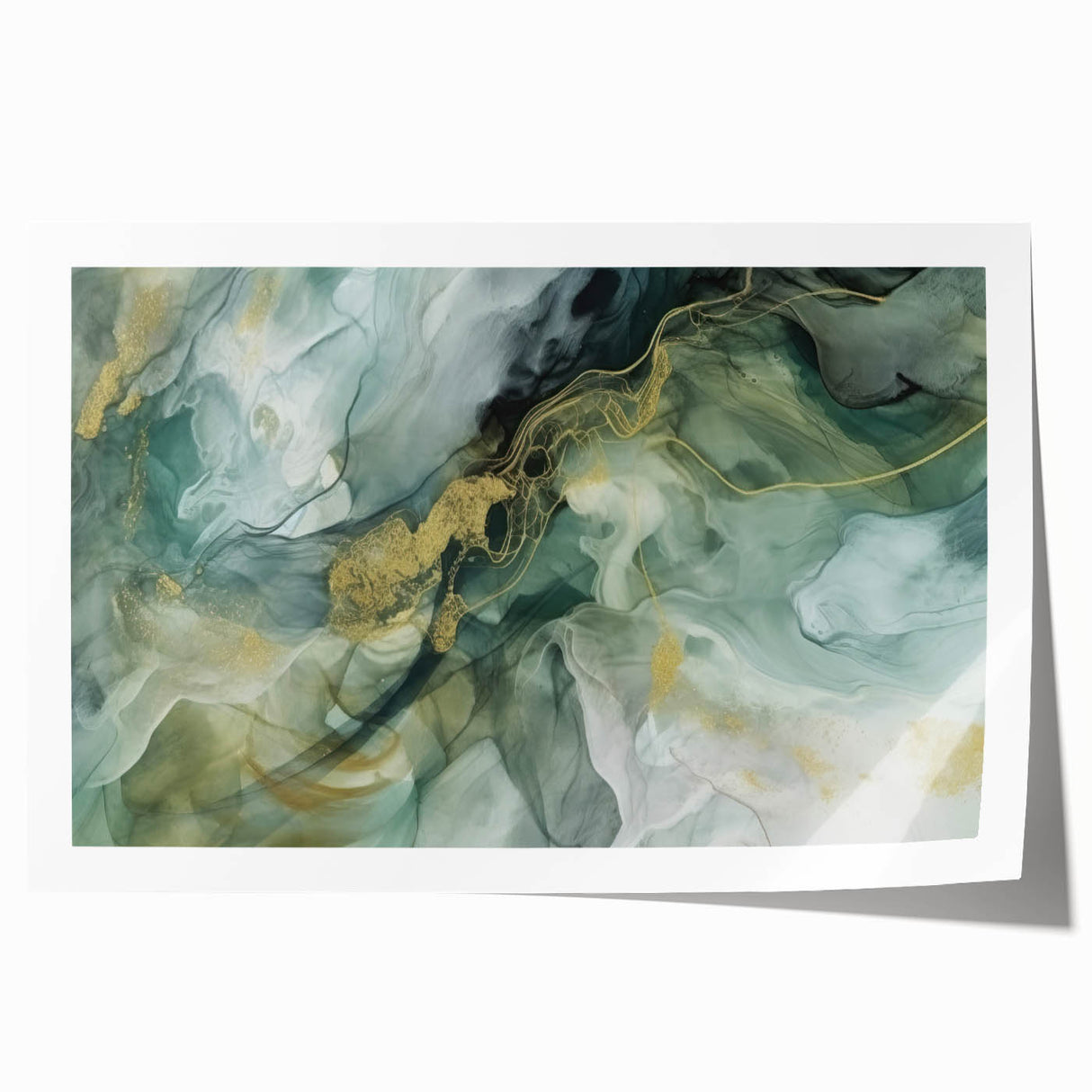 Abstract wall art print showcasing vibrant strokes in shades of blue and orange, rolled and ready for display, perfect for modern home decor enhancement.