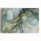 Abstract wall art featuring vibrant strokes of blue, pink, and gold on a stretched canvas, perfect for modern home decor and artistic interiors.