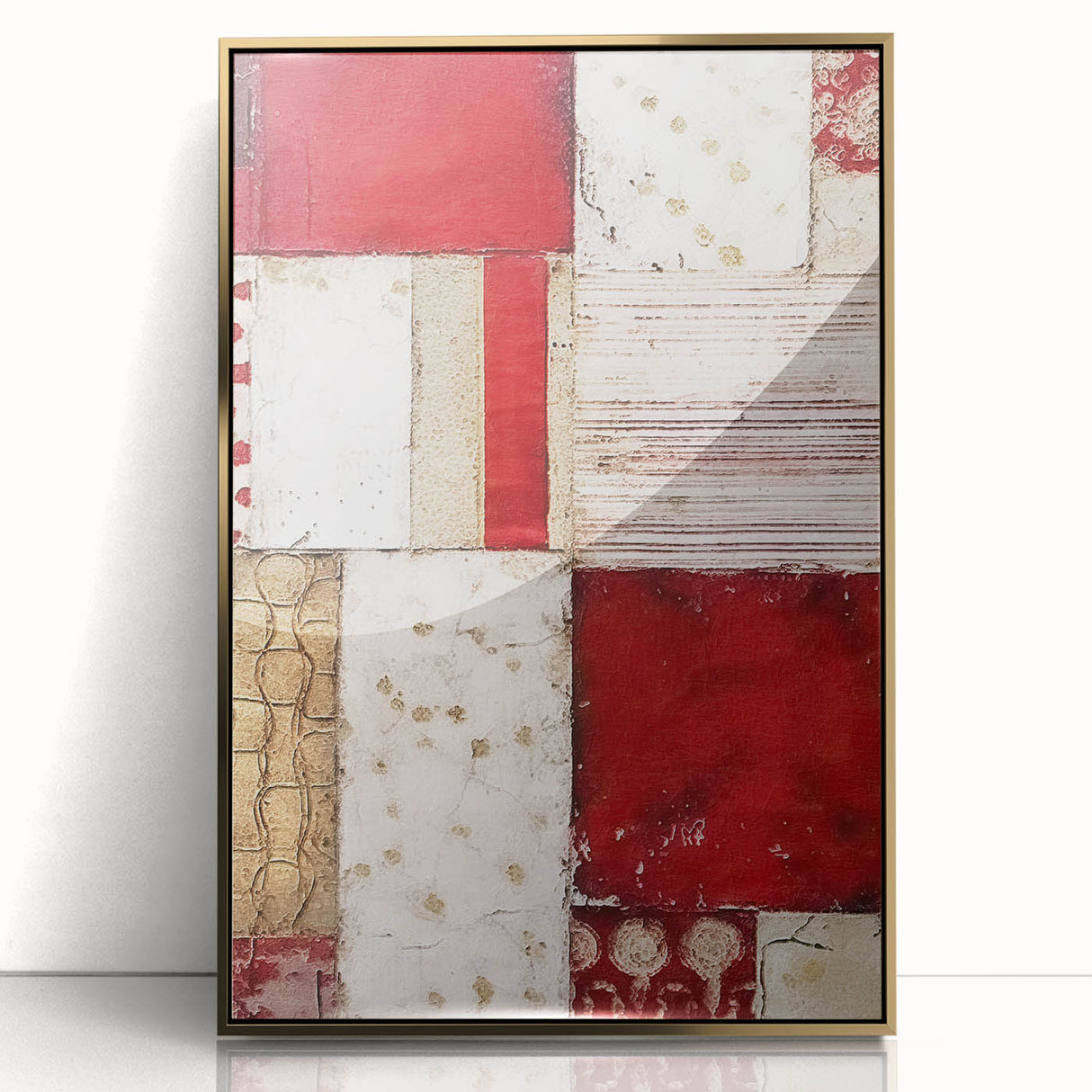 Framed wall art featuring abstract gold strokes on an acrylic background, perfect for modern decor. Ideal for adding elegance to living spaces or offices.