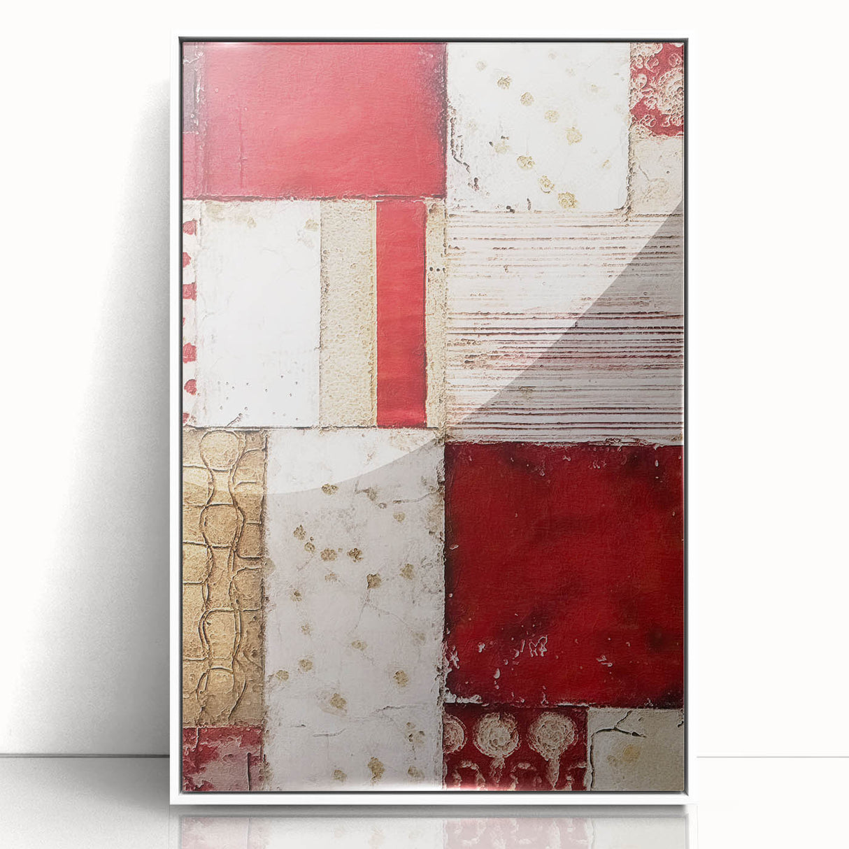 Framed wall art featuring abstract strokes in shades of blue, white, and gold, designed to enhance modern home decor with a contemporary aesthetic.