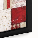 Close-up of a framed abstract wall art piece showcasing vibrant strokes in bold colors of blue, orange, and gold, adding a modern artistic touch to any decor.