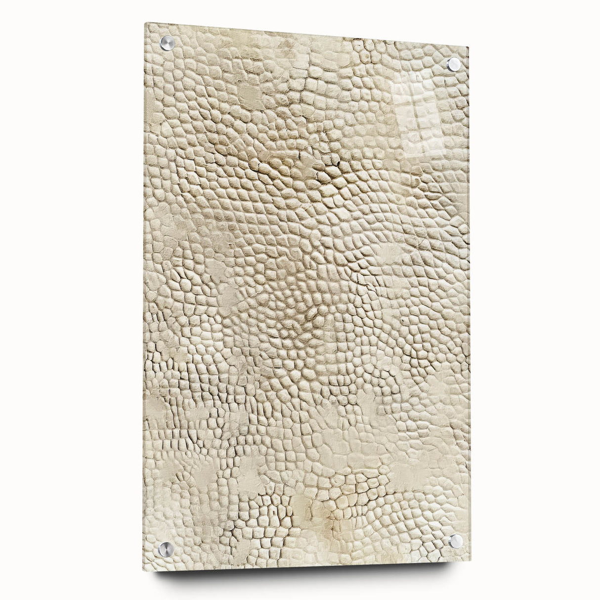 Abstract wall art featuring colorful strokes on acrylic glass, showcasing a modern design with a sleek side view and decorative pins for hanging. Perfect for contemporary decor.