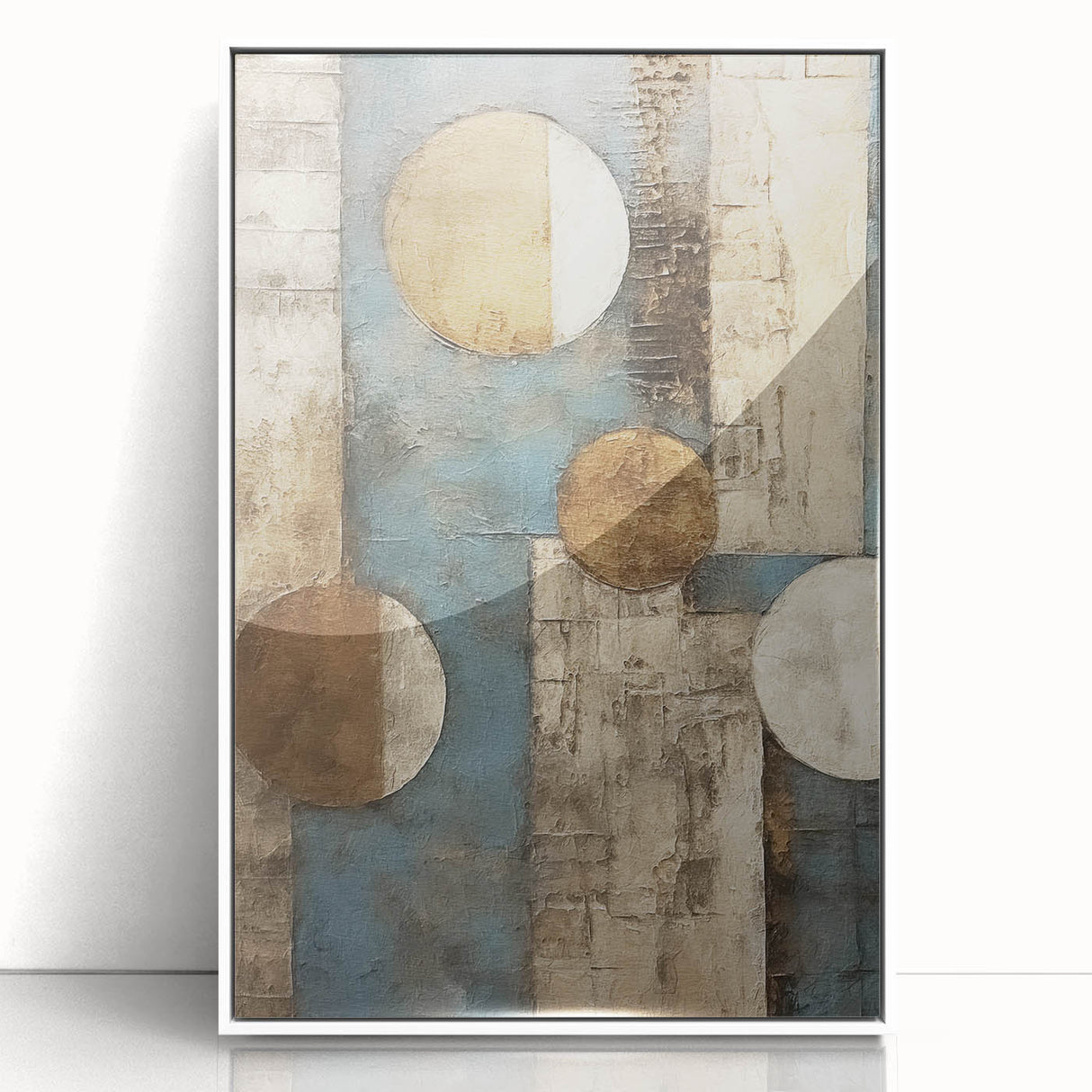 Framed acrylic wall art showcasing abstract strokes in soft white and gray tones, ideal for modern decor, enhancing any living space with elegance.