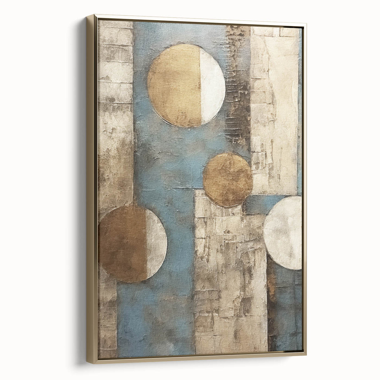 Framed abstract wall art featuring gold strokes on a textured canvas, showcasing a modern design perfect for contemporary decor in living spaces.