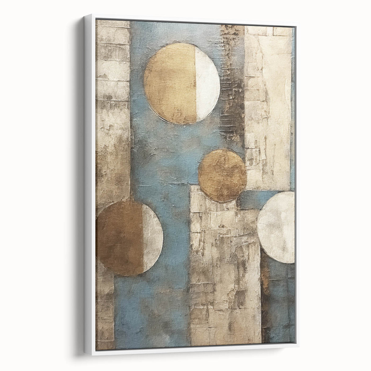 Abstract strokes wall art on a framed canvas, showcasing a modern design with vibrant colors and a sleek white frame, perfect for contemporary home decor.