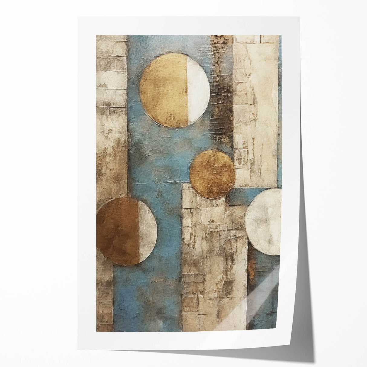 Abstract strokes wall art print showcasing vibrant colors and dynamic shapes, rolled for easy display. Perfect for modern interiors, adding a creative touch to any space.