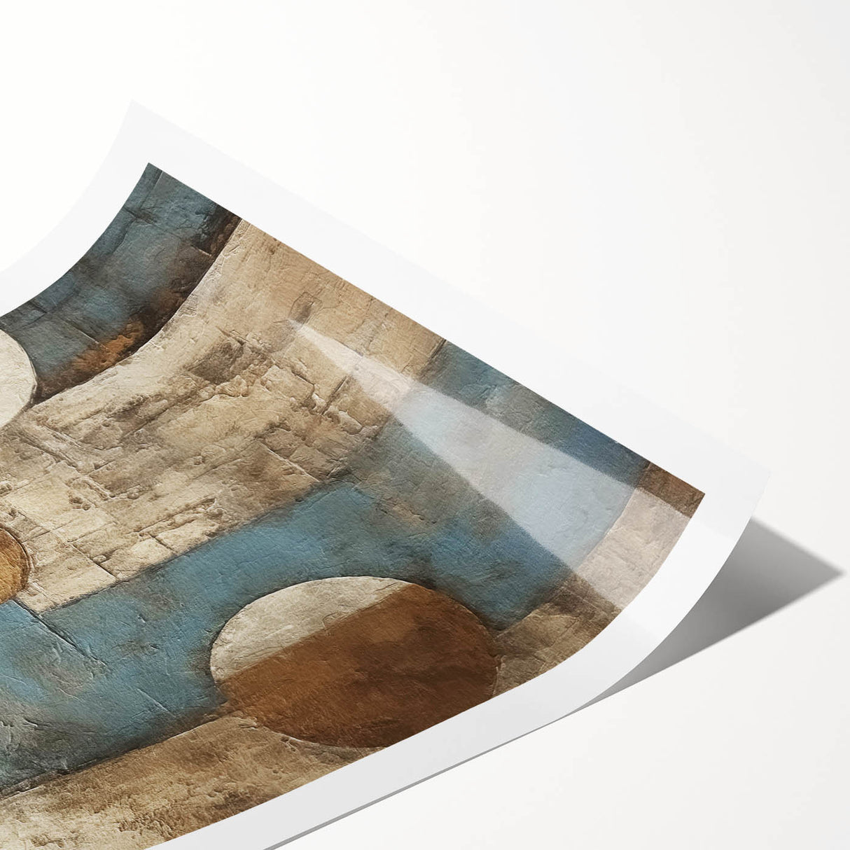 Colorful abstract strokes wall art print showcasing vibrant hues of blue, orange, and yellow, perfect for modern home decor, rolled and ready for framing.