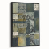 Framed canvas wall art featuring abstract black strokes on a textured background, displayed in a side view that highlights its elegant design and modern aesthetic. Perfect for contemporary home decor.