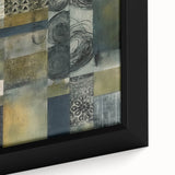 Close-up of an abstract strokes wall art piece featuring vibrant colors and dynamic patterns, presented in a sleek black frame, perfect for modern decor.
