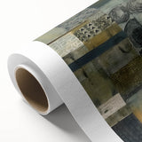 Abstract wall art featuring vibrant strokes of blue, orange, and yellow on a rolled canvas, ideal for modern decor, encapsulating creativity and energy, perfect for enhancing living spaces.