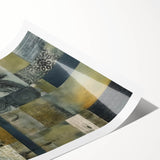 Abstract wall art print showcasing vibrant strokes of blue, orange, and yellow on a textured canvas, ideal for modern home decor. Rolled and ready for framing.