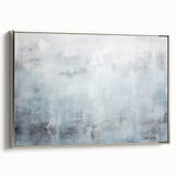 Framed abstract strokes wall art featuring a blend of silver and white hues, showcasing a modern design perfect for contemporary decor, set against a sleek background.