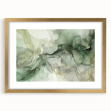 Abstract wall art print featuring colorful strokes in shades of blue, gold, and pink, framed with a sleek gold mat, perfect for modern home decor.