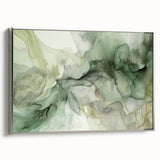 Framed abstract strokes wall art showcasing elegant silver accents, perfect for modern home decor. Side view highlights the canvas texture and sleek frame design.