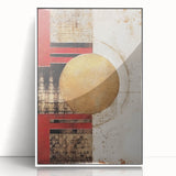 Framed abstract wall art featuring vibrant strokes in blue, orange, and white, ideal for modern decor. Adds a contemporary touch to any living space.