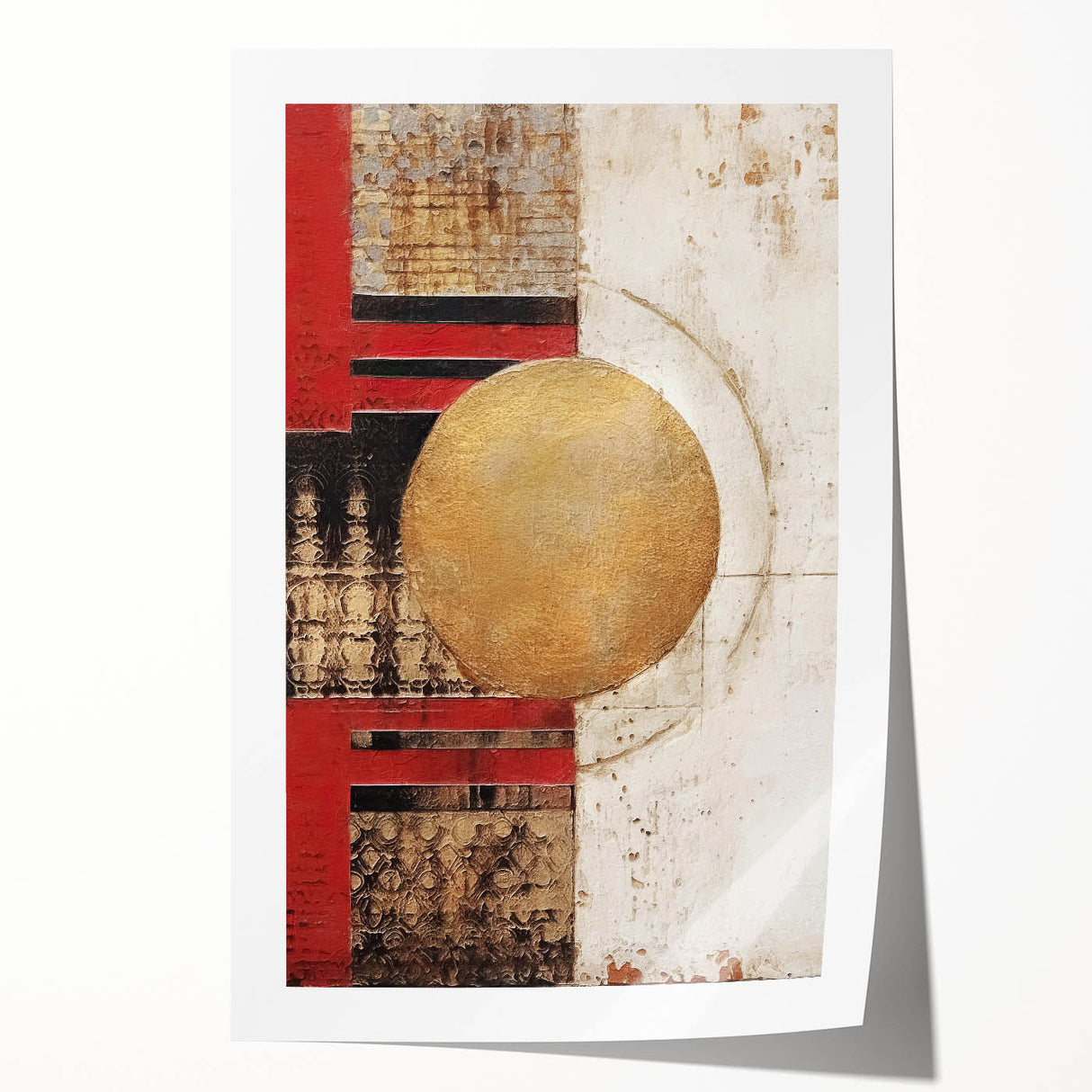 Abstract strokes wall art print showcasing vibrant colors of blue, orange, and yellow, designed to add a modern touch to interior decor. The rolled print is packaged securely for easy shipping.