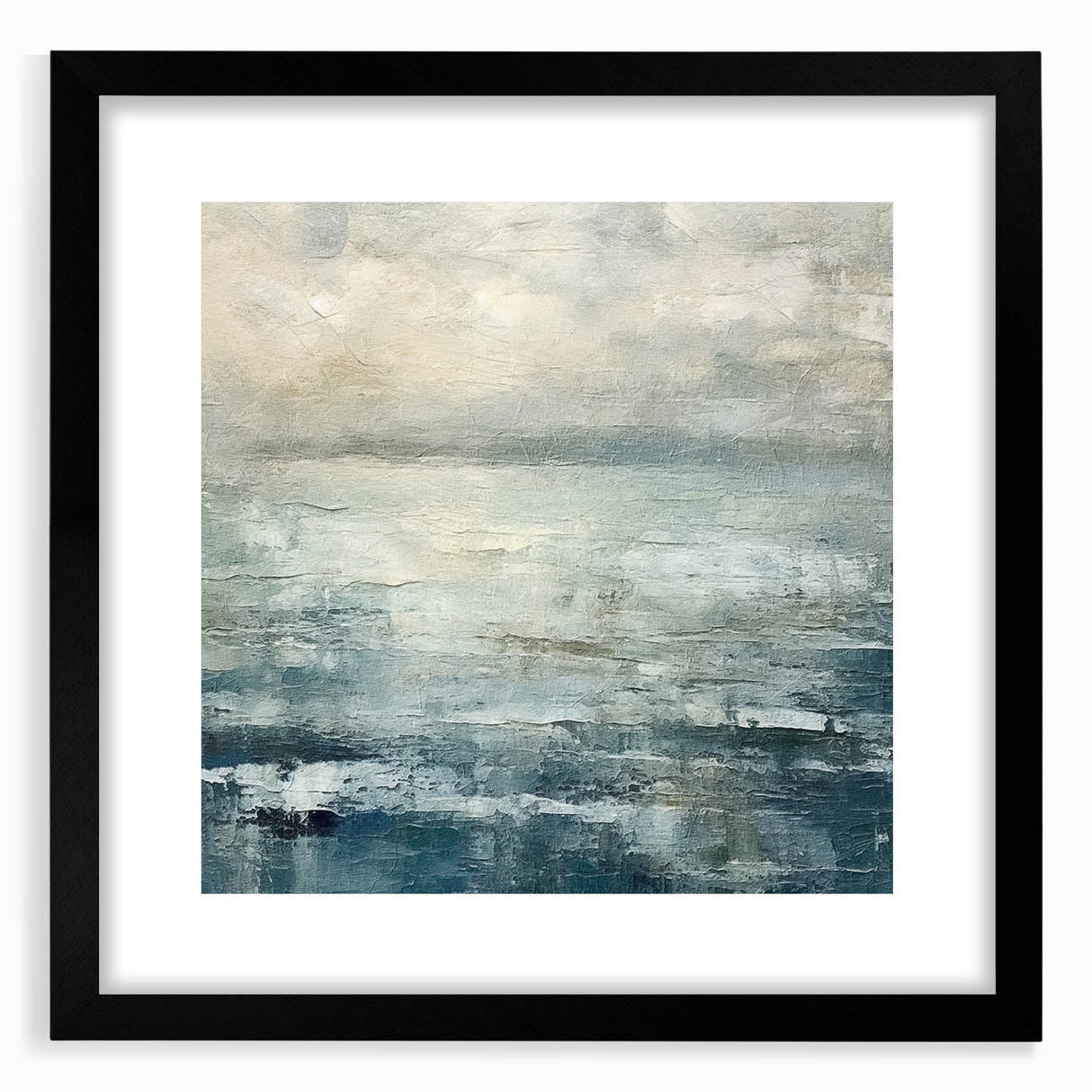 Abstract strokes wall art framed in black with a white mat, showcasing vibrant colors and dynamic patterns, ideal for modern home decor or office spaces.