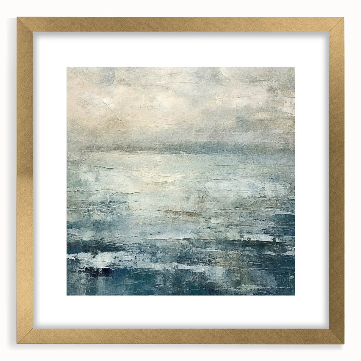 Abstract wall art featuring colorful strokes in a gold-framed design, elegantly matted for a sophisticated look, perfect for modern home decor.