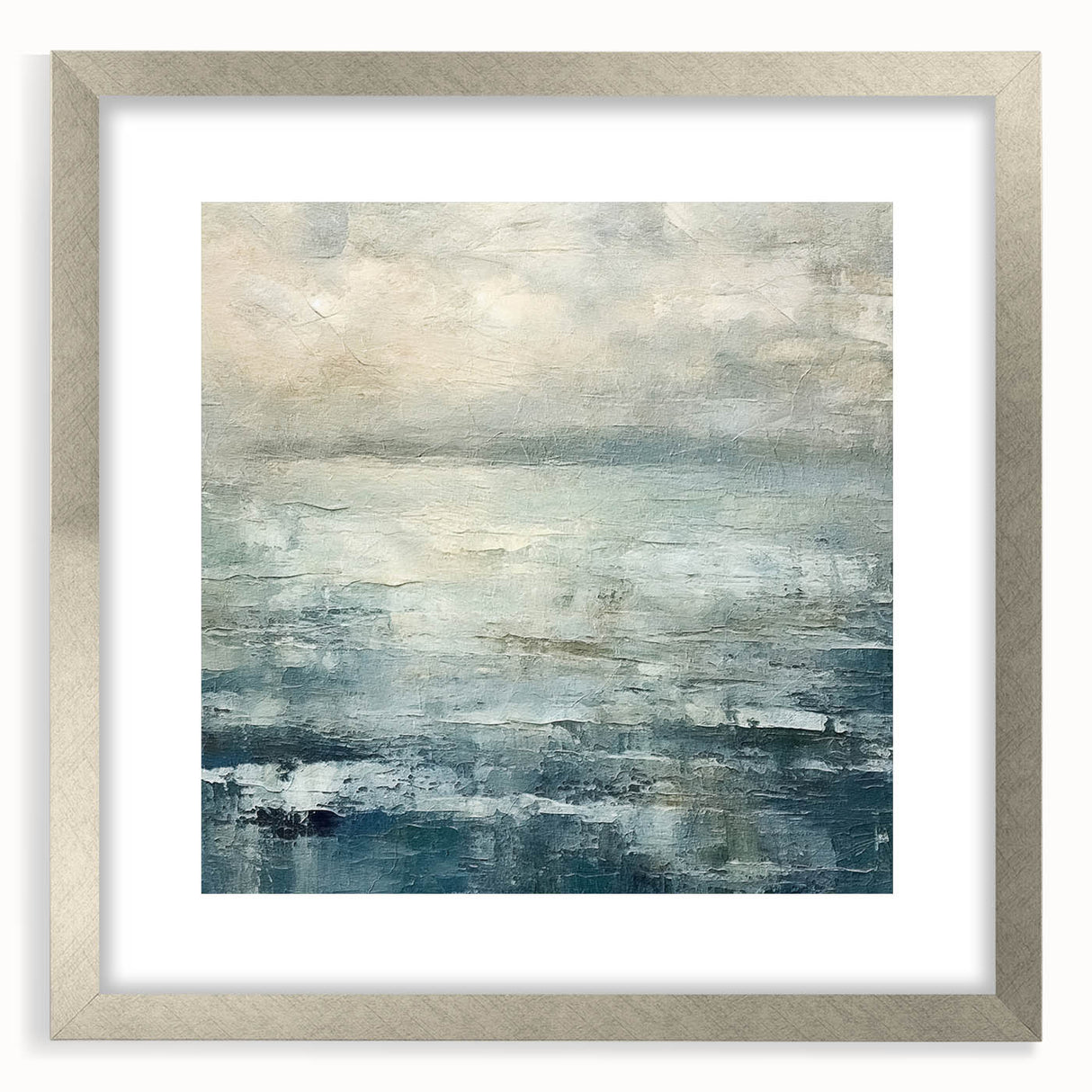Abstract strokes wall art framed with a silver mat, showcasing vibrant colors and dynamic patterns, perfect for modern home decor and art enthusiasts.
