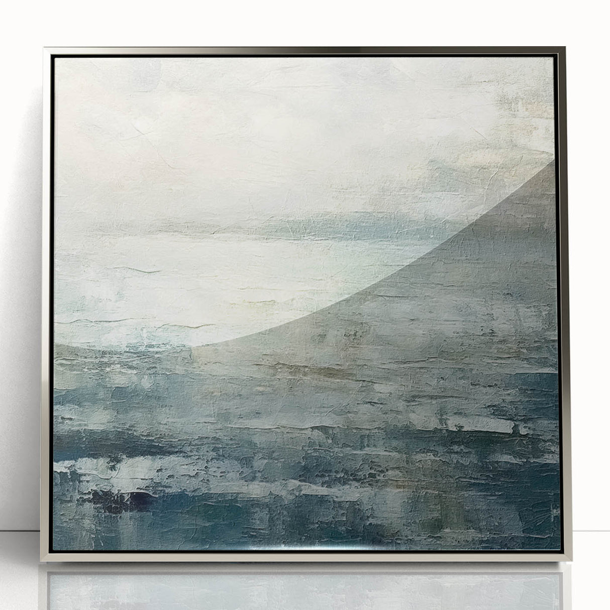 Framed wall art featuring abstract silver strokes on a white background, designed to add a modern touch to home decor and enhance interior aesthetics.