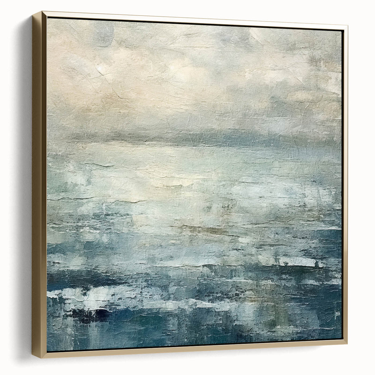 Framed canvas wall art showcasing an abstract design with silver and gold strokes, ideal for modern decor. Perfect for enhancing living spaces with elegance.