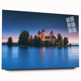 Side view of a stunning acrylic landscape artwork depicting a castle surrounded by vibrant greenery, showcasing intricate details and rich colors, ideal for home decor.