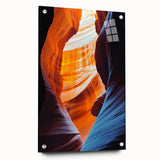 Acrylic landscape artwork showcasing a vibrant cave scene displayed in a sleek glass frame, accented with decorative pins, perfect for modern home decor.