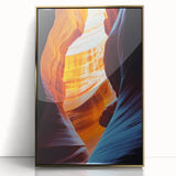 Framed acrylic artwork depicting a stunning cave landscape, featuring golden accents and intricate details, perfect for enhancing modern home decor.