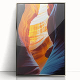 Framed acrylic artwork showcasing a stunning cave landscape with silver accents, perfect for modern home decor. Ideal for nature enthusiasts and art lovers.