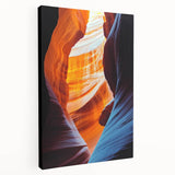 Stretched canvas artwork depicting a serene landscape scene with caves, showcasing rich earth tones and intricate details, ideal for home decor and art enthusiasts.