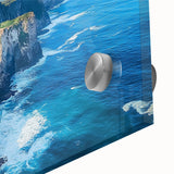 Close-up of a stunning acrylic glass landscape artwork showcasing vibrant cliffs in rich colors, expertly capturing the natural beauty and texture of the scene.