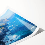 Stunning landscape print showcasing vibrant cliffs and serene skies, rolled for easy transport and display, ideal for modern home decor enthusiasts.