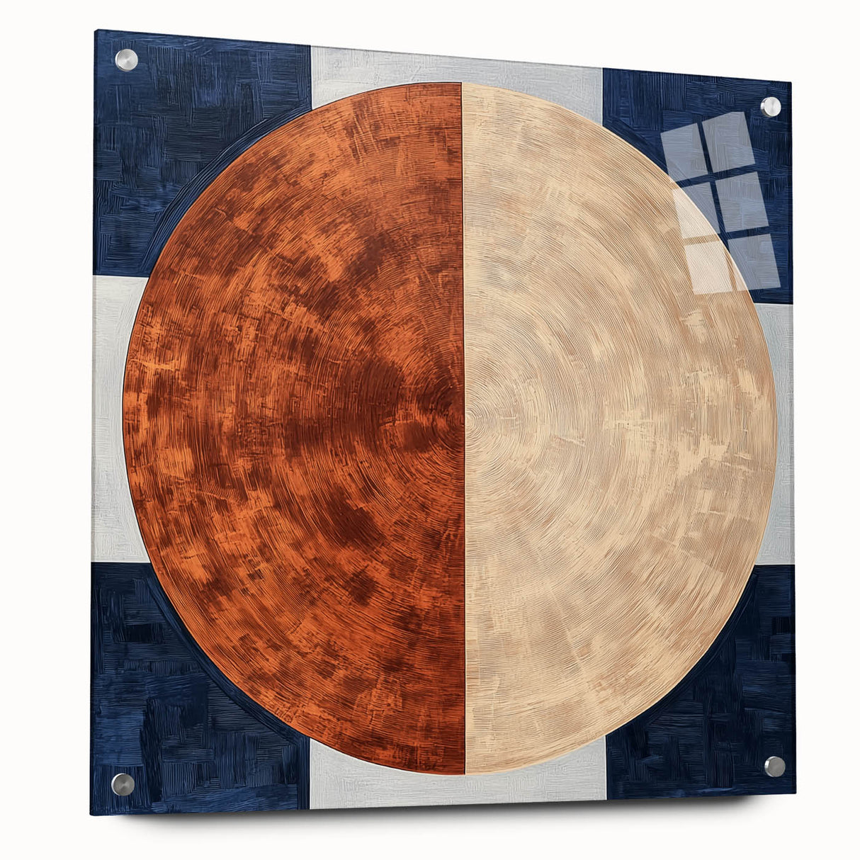 Modern Abstract Bedroom Wall Art - Navy Blue and Brown Canvas Print