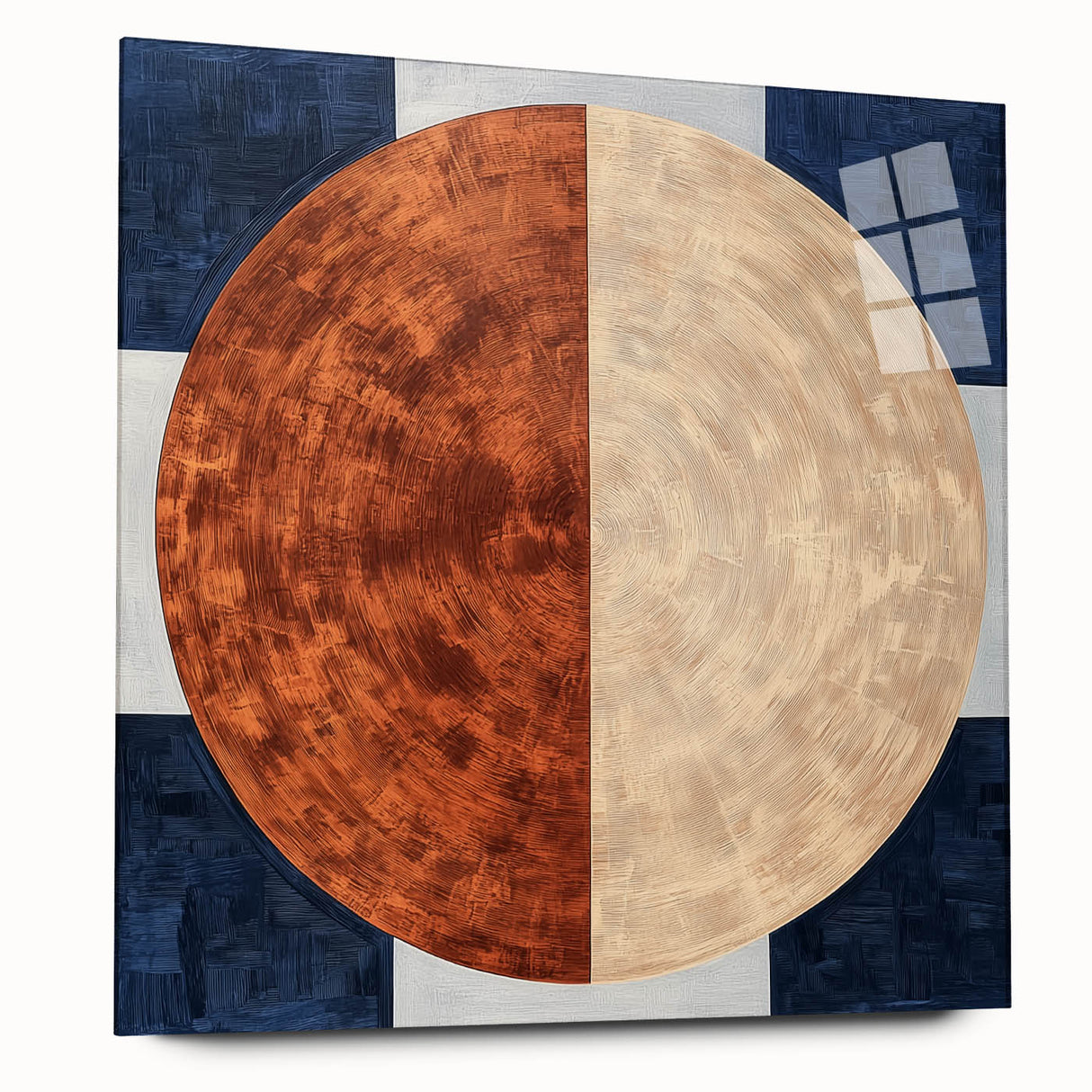 Modern Abstract Bedroom Wall Art - Navy Blue and Brown Canvas Print