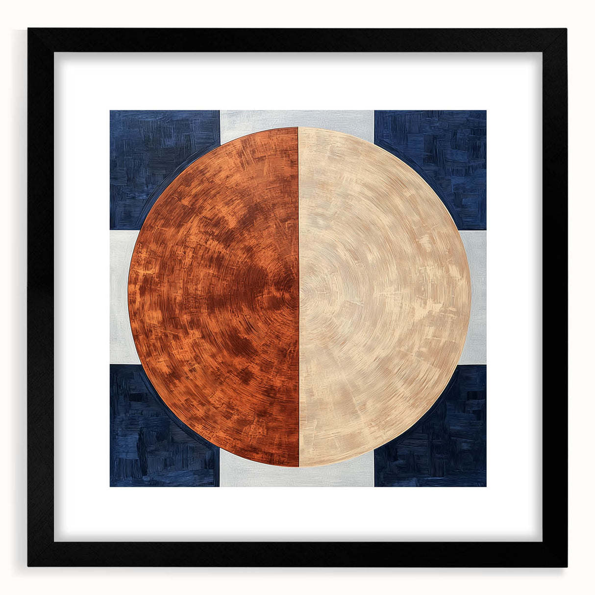 Modern Abstract Bedroom Wall Art - Navy Blue and Brown Canvas Print