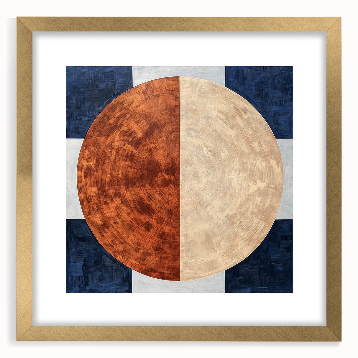 Modern Abstract Bedroom Wall Art - Navy Blue and Brown Canvas Print