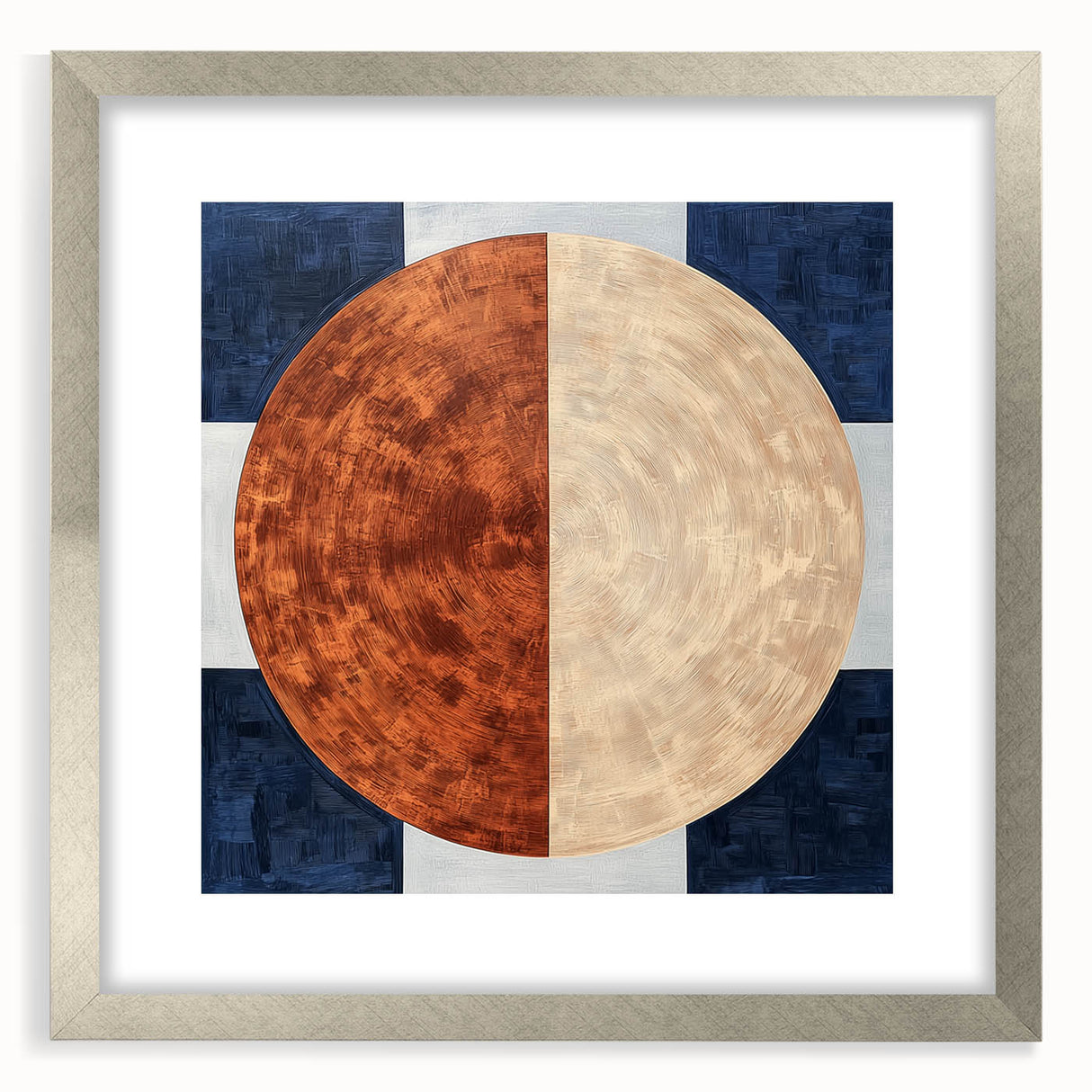 Modern Abstract Bedroom Wall Art - Navy Blue and Brown Canvas Print