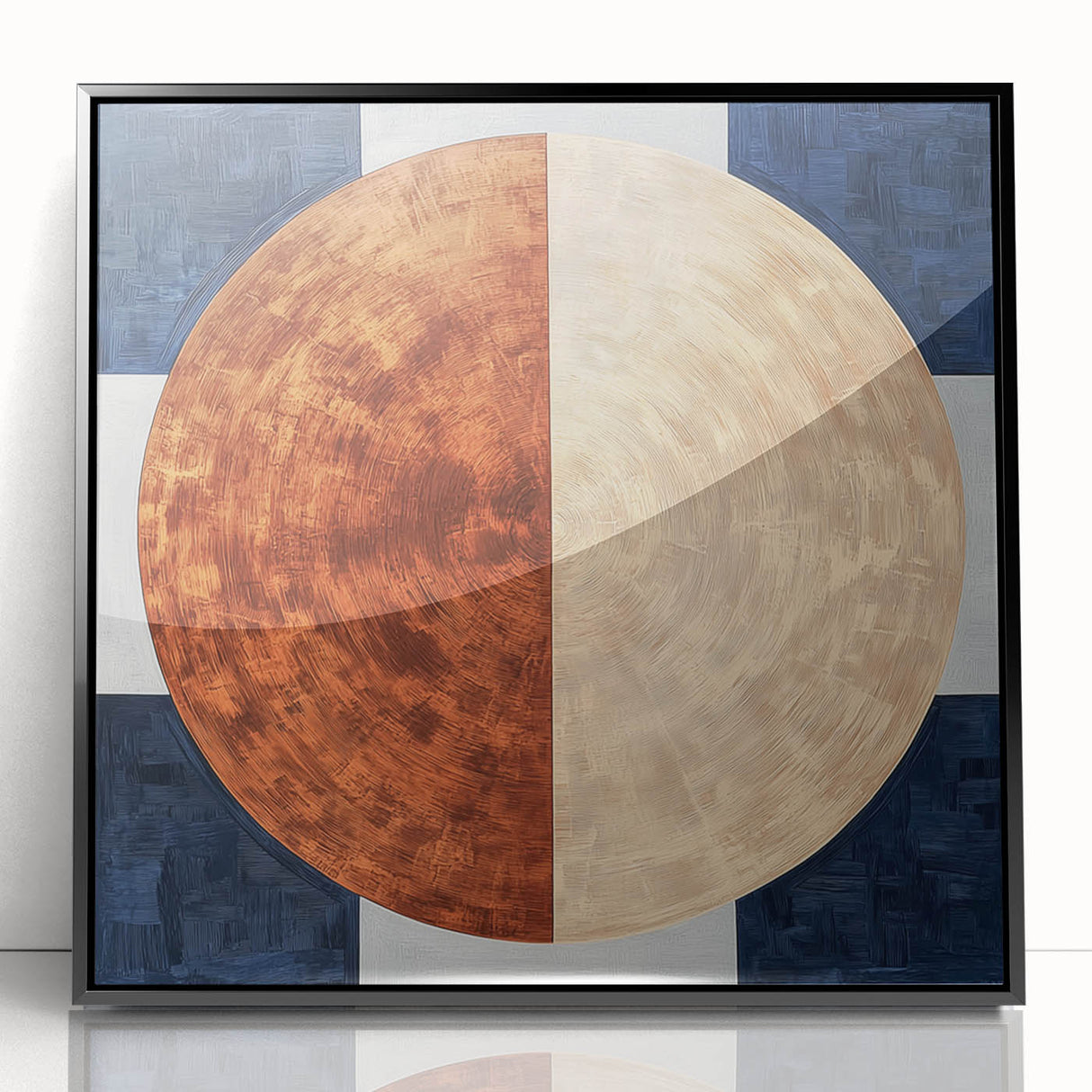 Modern Abstract Bedroom Wall Art - Navy Blue and Brown Canvas Print