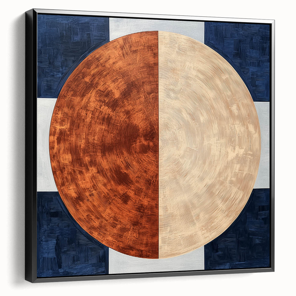 Modern Abstract Bedroom Wall Art - Navy Blue and Brown Canvas Print