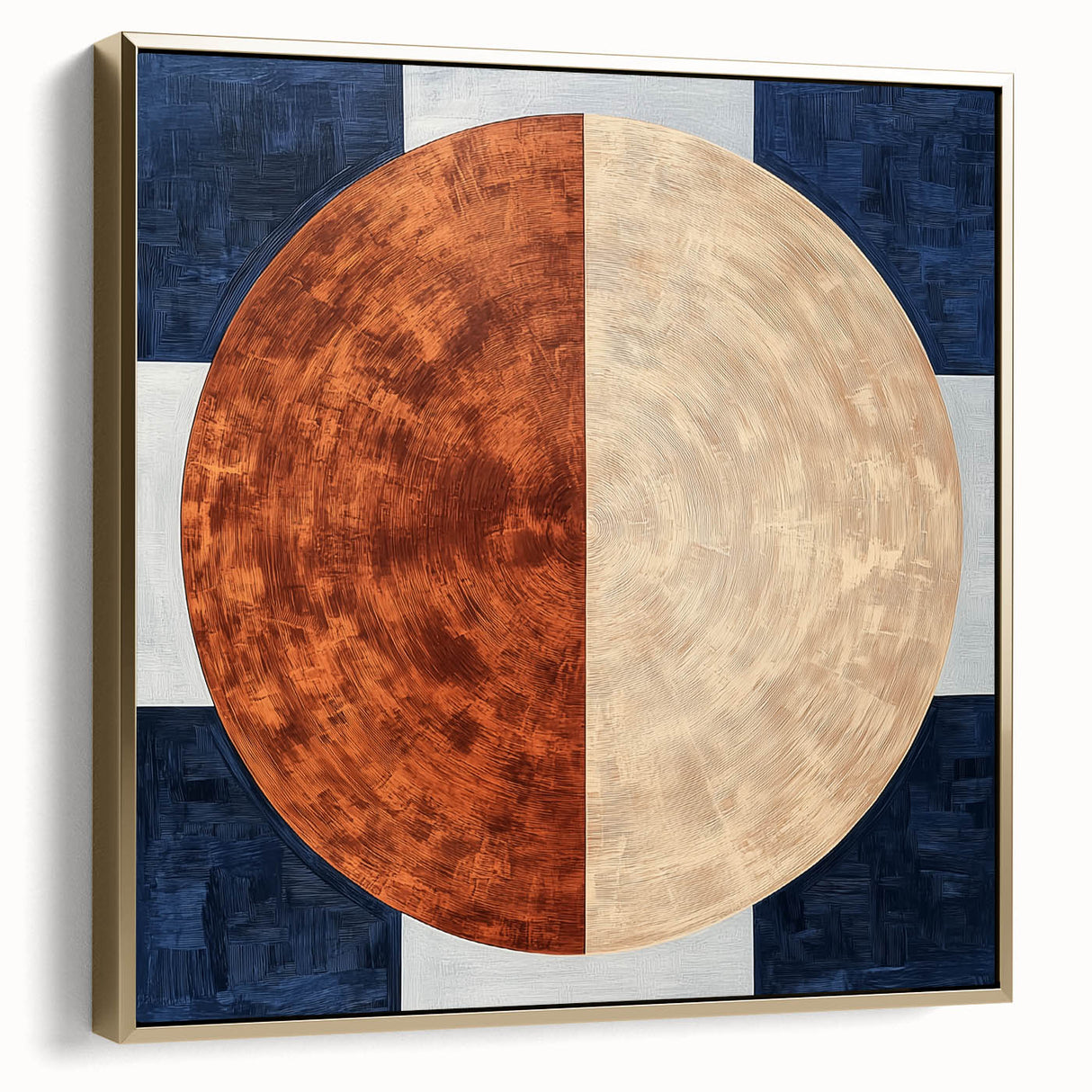 Modern Abstract Bedroom Wall Art - Navy Blue and Brown Canvas Print