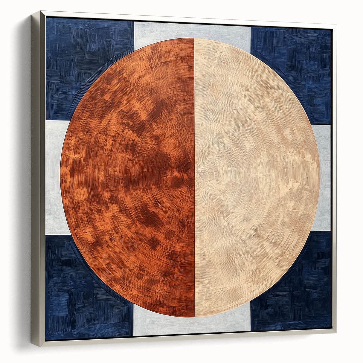 Modern Abstract Bedroom Wall Art - Navy Blue and Brown Canvas Print