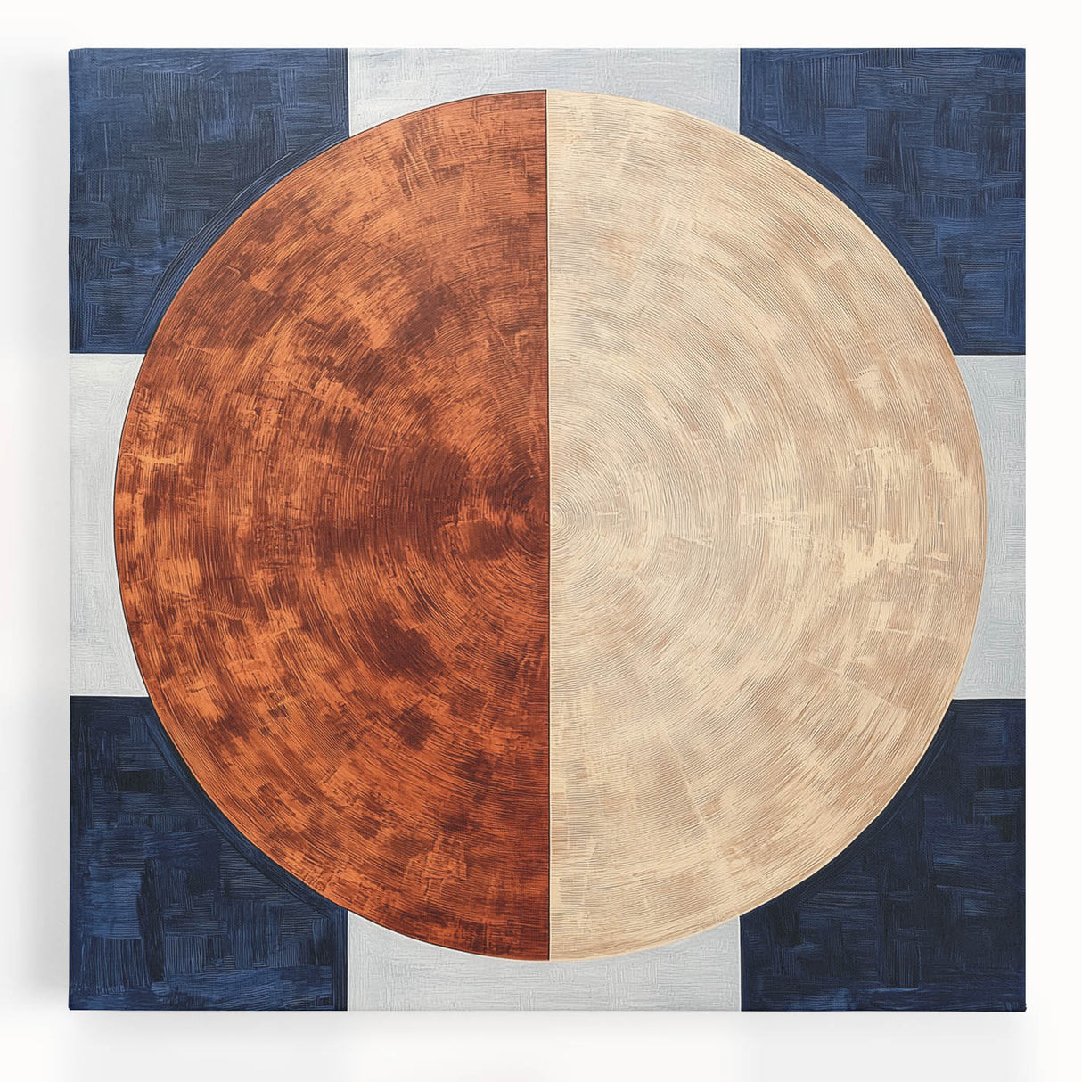 Modern Abstract Bedroom Wall Art - Navy Blue and Brown Canvas Print