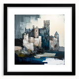 Abstract architectural wall art featuring a black frame and mat, showcasing geometric shapes and modern design elements, perfect for contemporary decor.