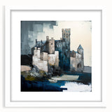 Abstract architectural wall art framed with a white mat, showcasing geometric shapes and lines in a modern design, perfect for contemporary decor.